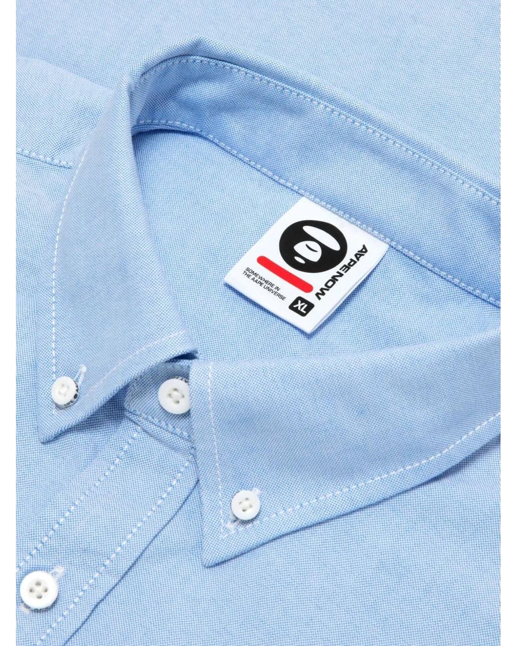 Aape By A Bathing Ape Blue Logo-Patch Oxford Shirt for men