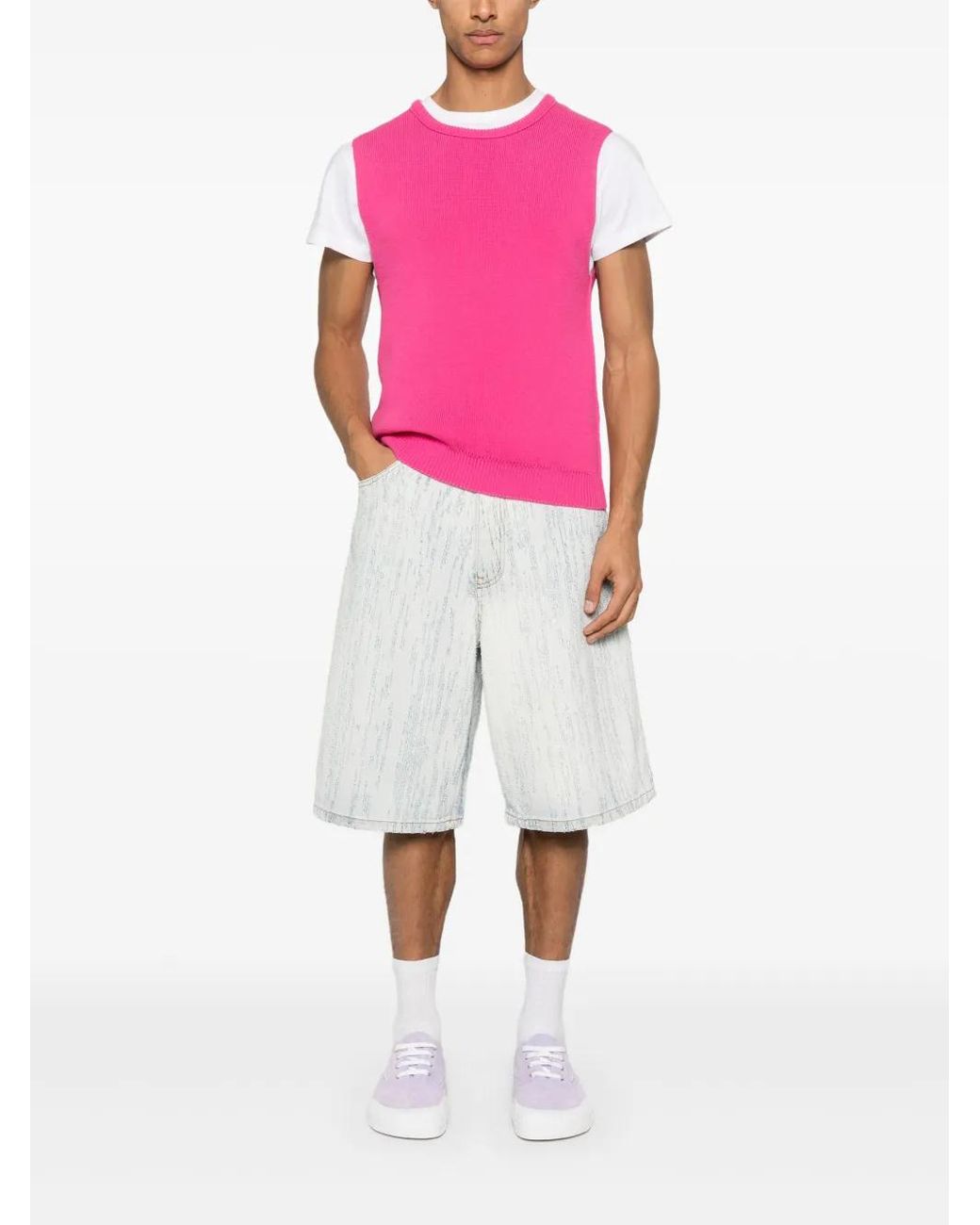 MSGM White Denim Bermuda Shorts for men