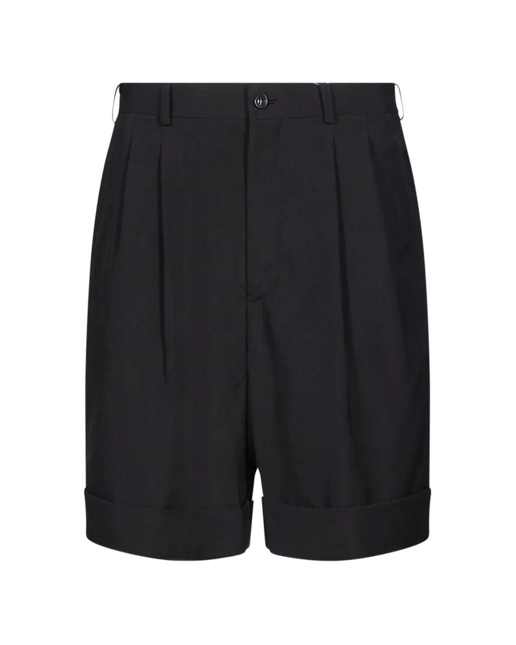 Comme des Garçons Black Pleated Turn-Up Shorts