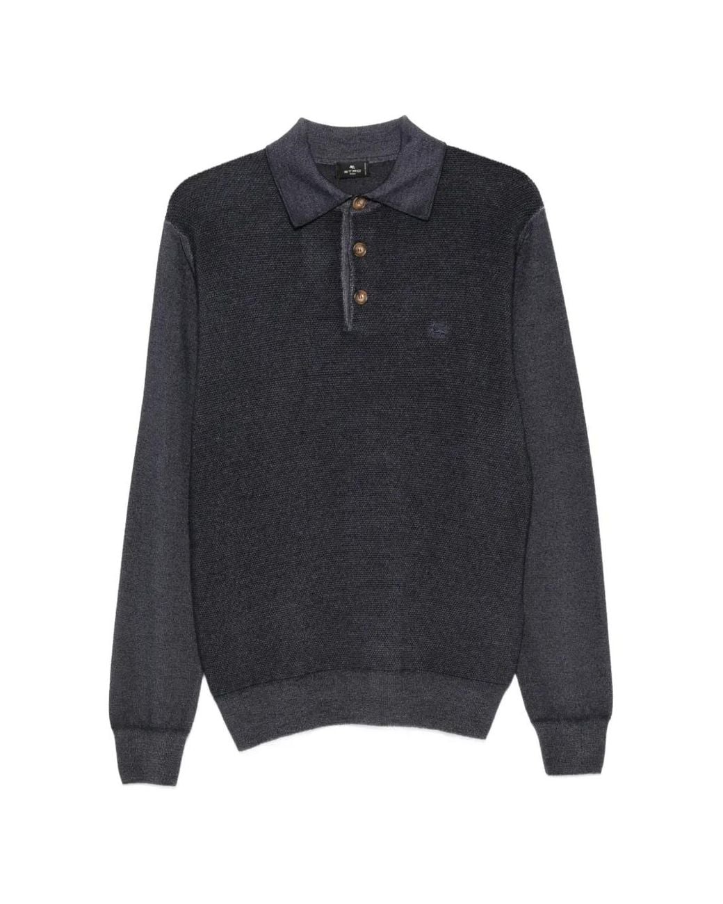 Etro Blue Long-Sleeve Polo Shirt for men