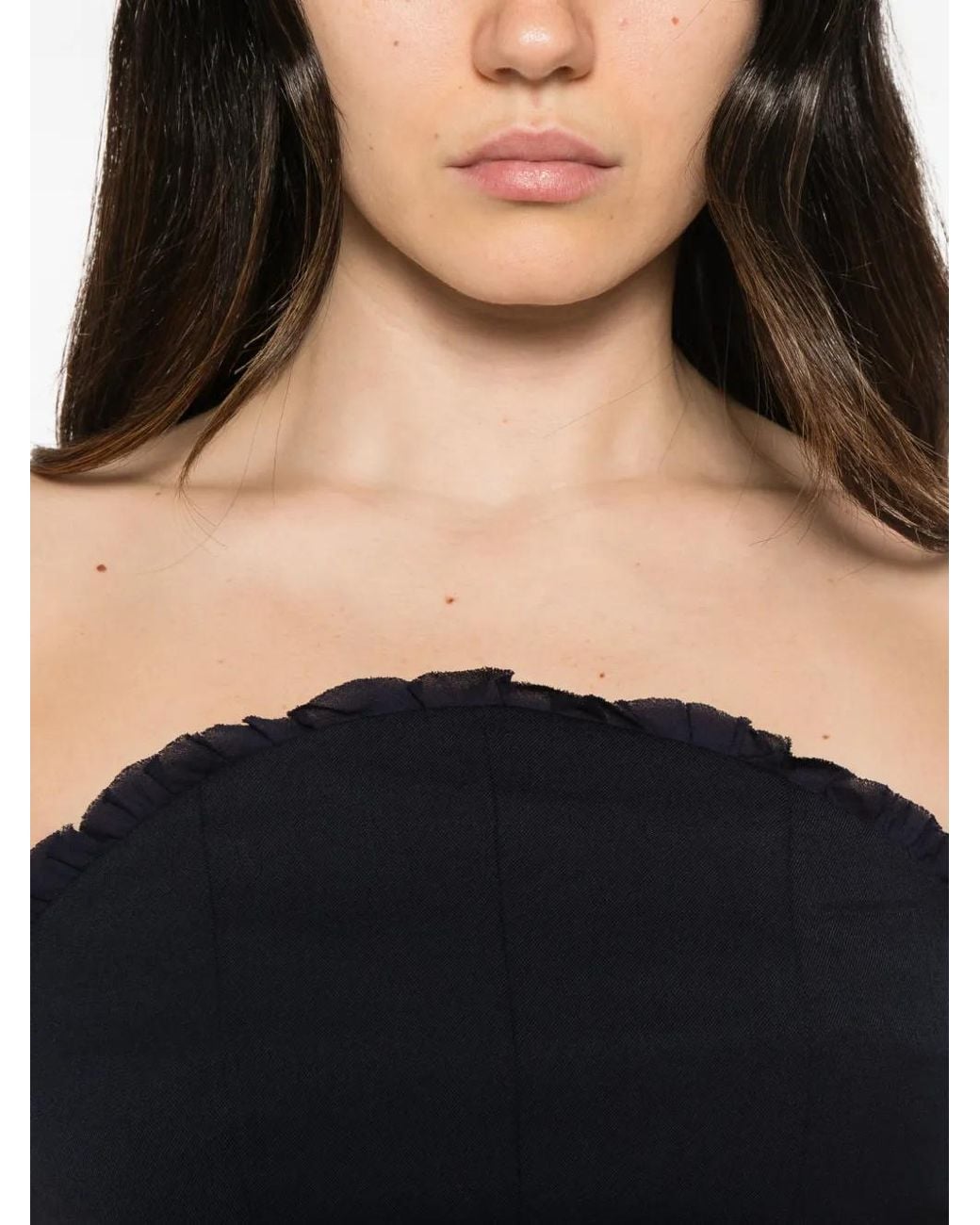 Marella Blue Ruffle-Trim Strapless Top