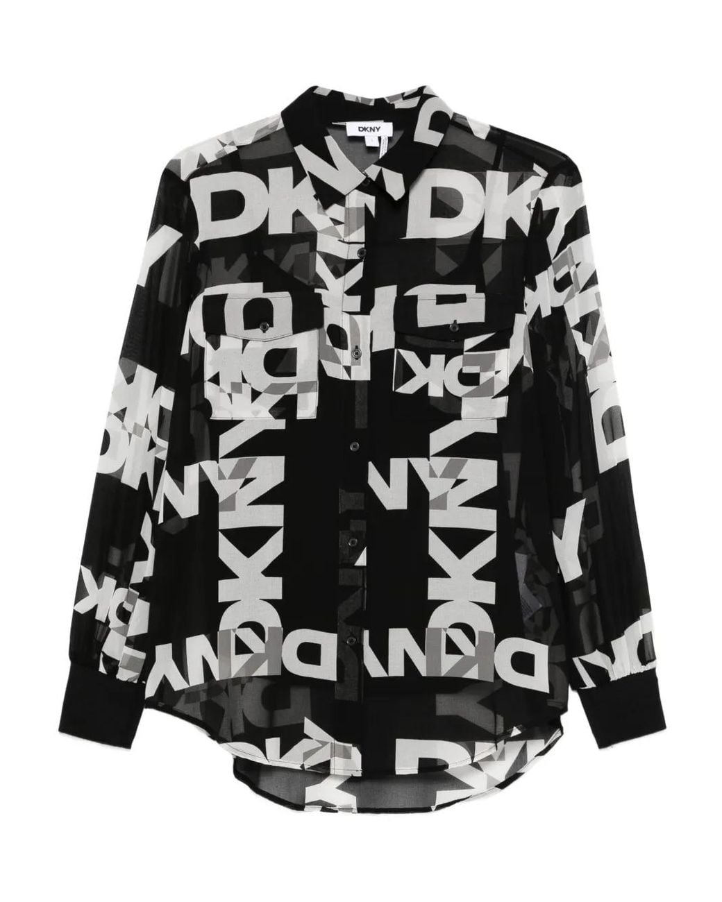 DKNY Black Button-Down Logo-Print Shirt