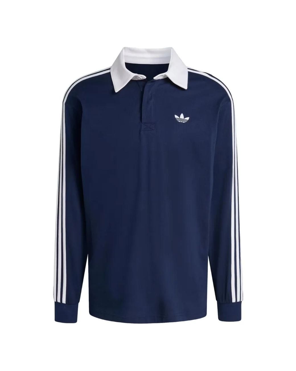 Adidas Blue 3-Stripes Long-Sleeve Polo Shirt for men