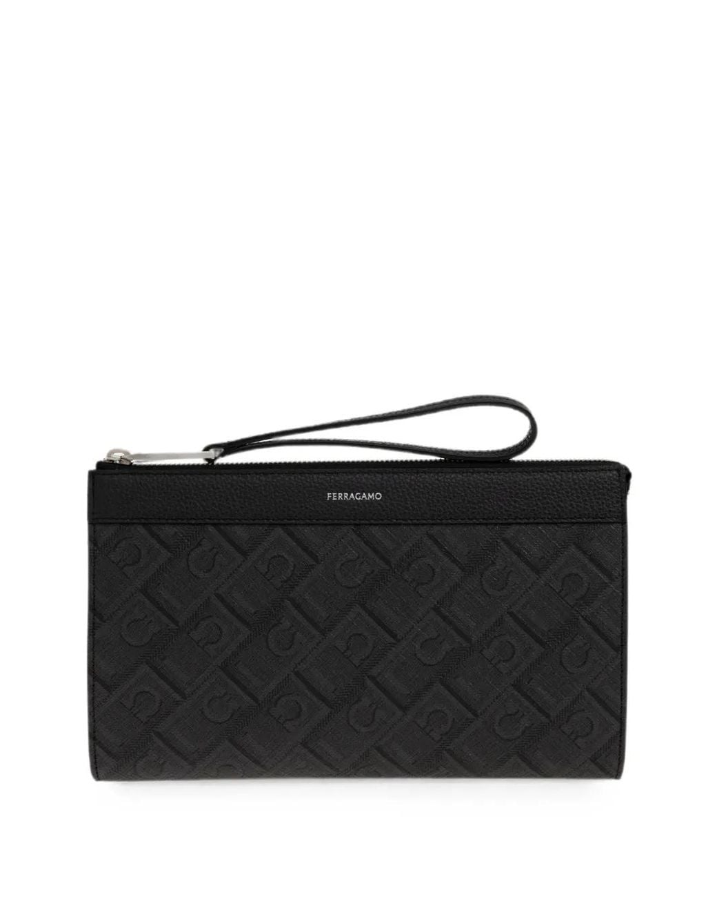Ferragamo Black Gancini Monogram Pouch for men