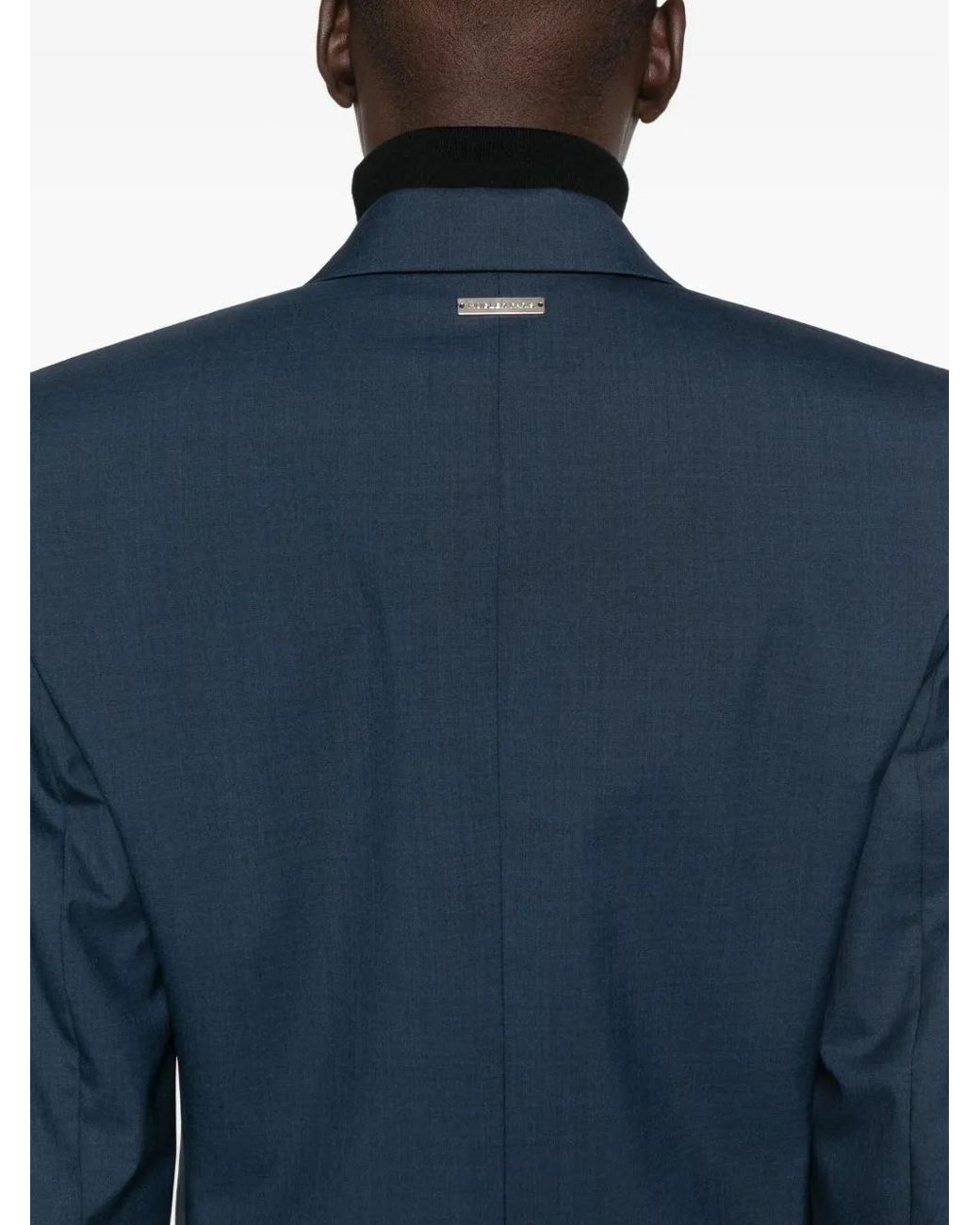 Mugler Blue Single-Breasted Wool Blazer for men