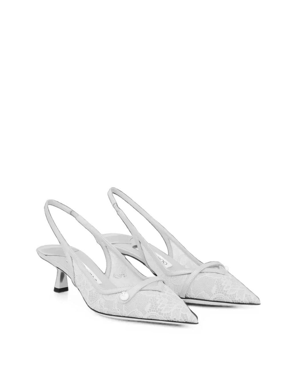 Jimmy Choo White Amita Lace Slingback Pumps