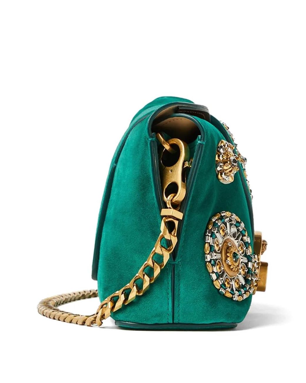 Versace Green Pochette En Daim Brodée Vivian