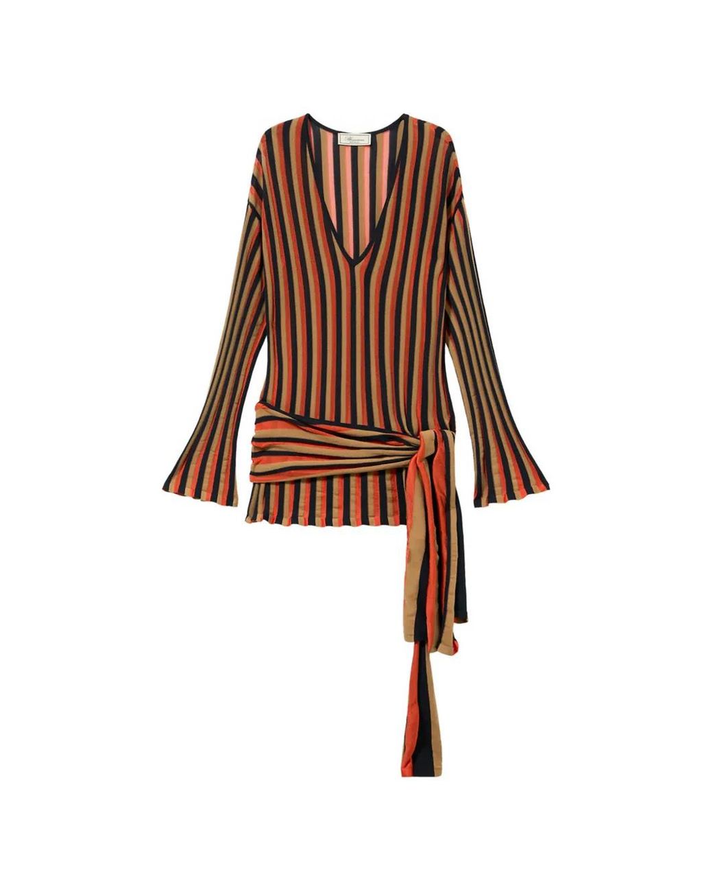 Blumarine Brown Robe Rayée À Col V