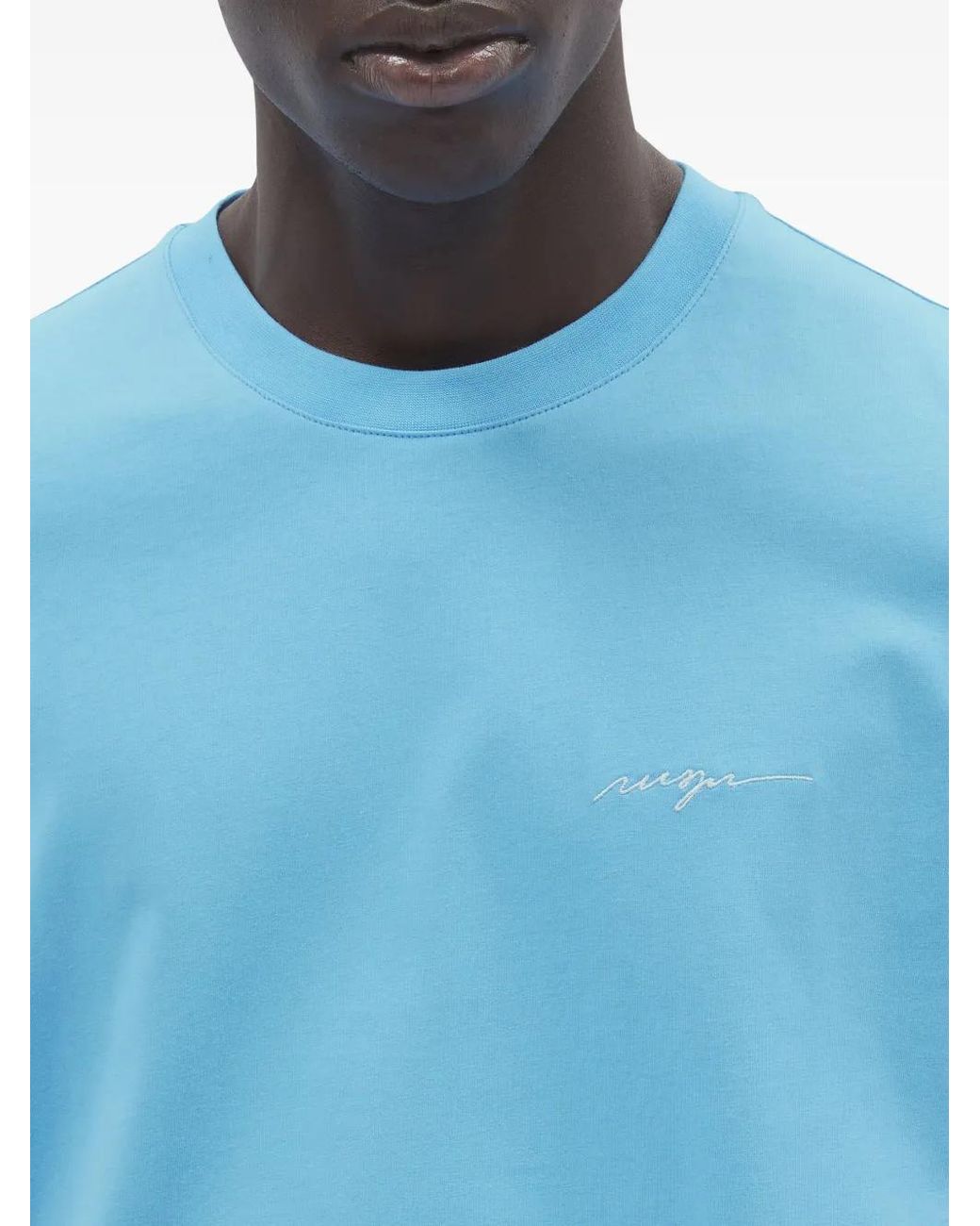MSGM Blue Logo-Embroidered T-Shirt for men