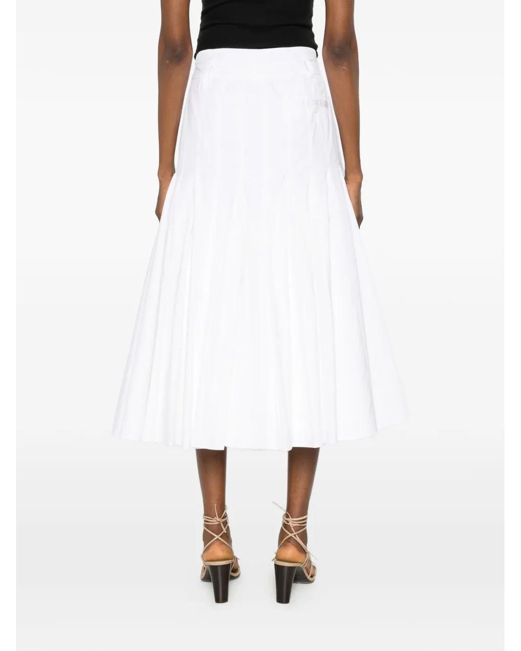 Jacquemus White Pleated A-Line Midi Skirt