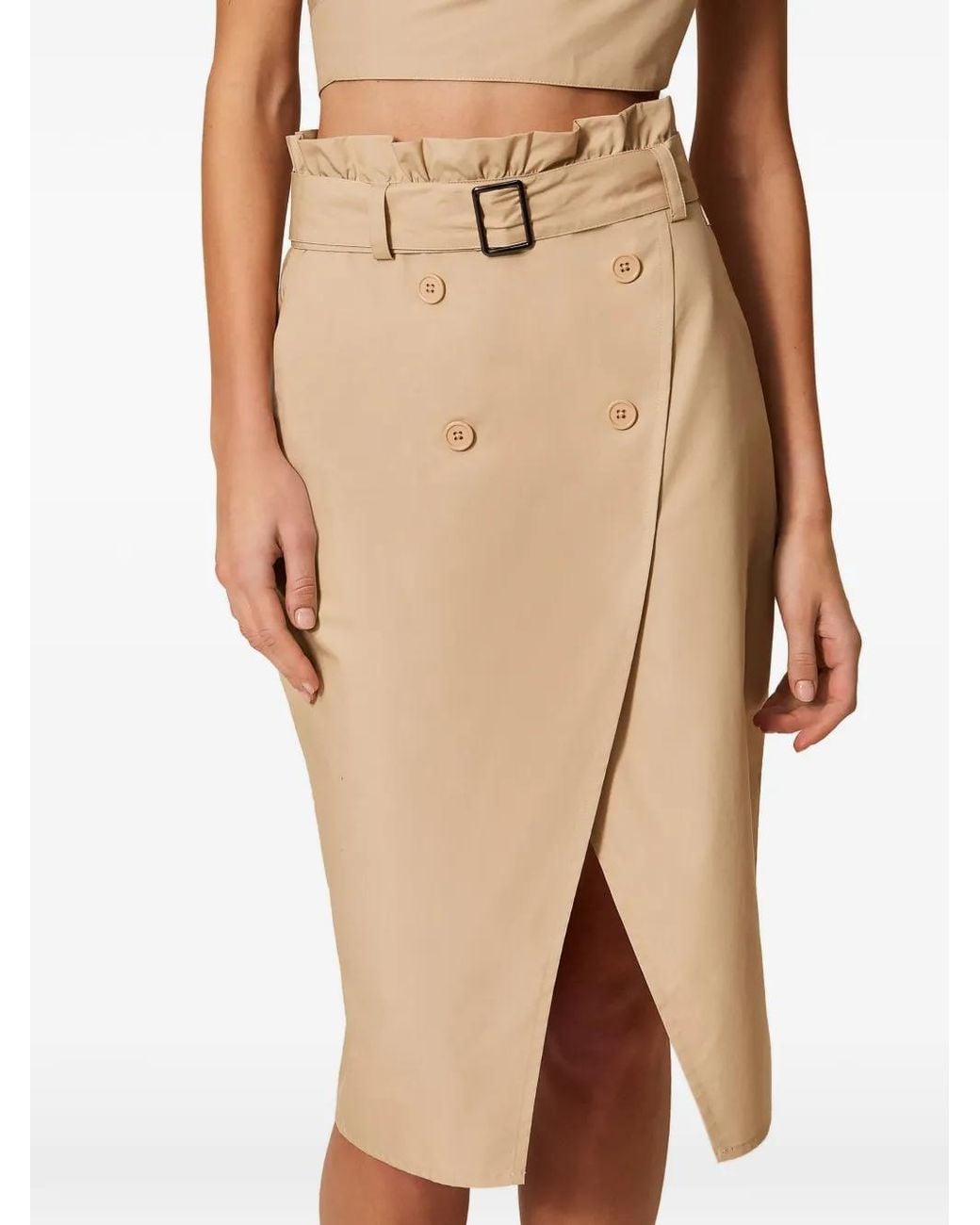Twinset Natural Jupe Mi-Longue En Popeline À Taille Ceinturée