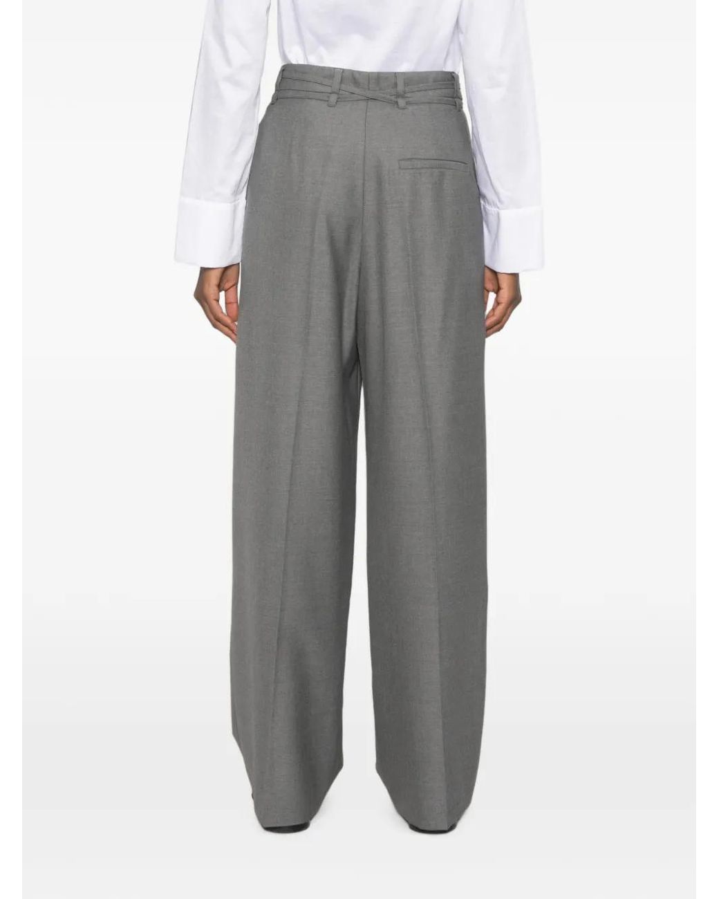 Rossi Gray Noa Belt Pleated Tie-Waist Trousers