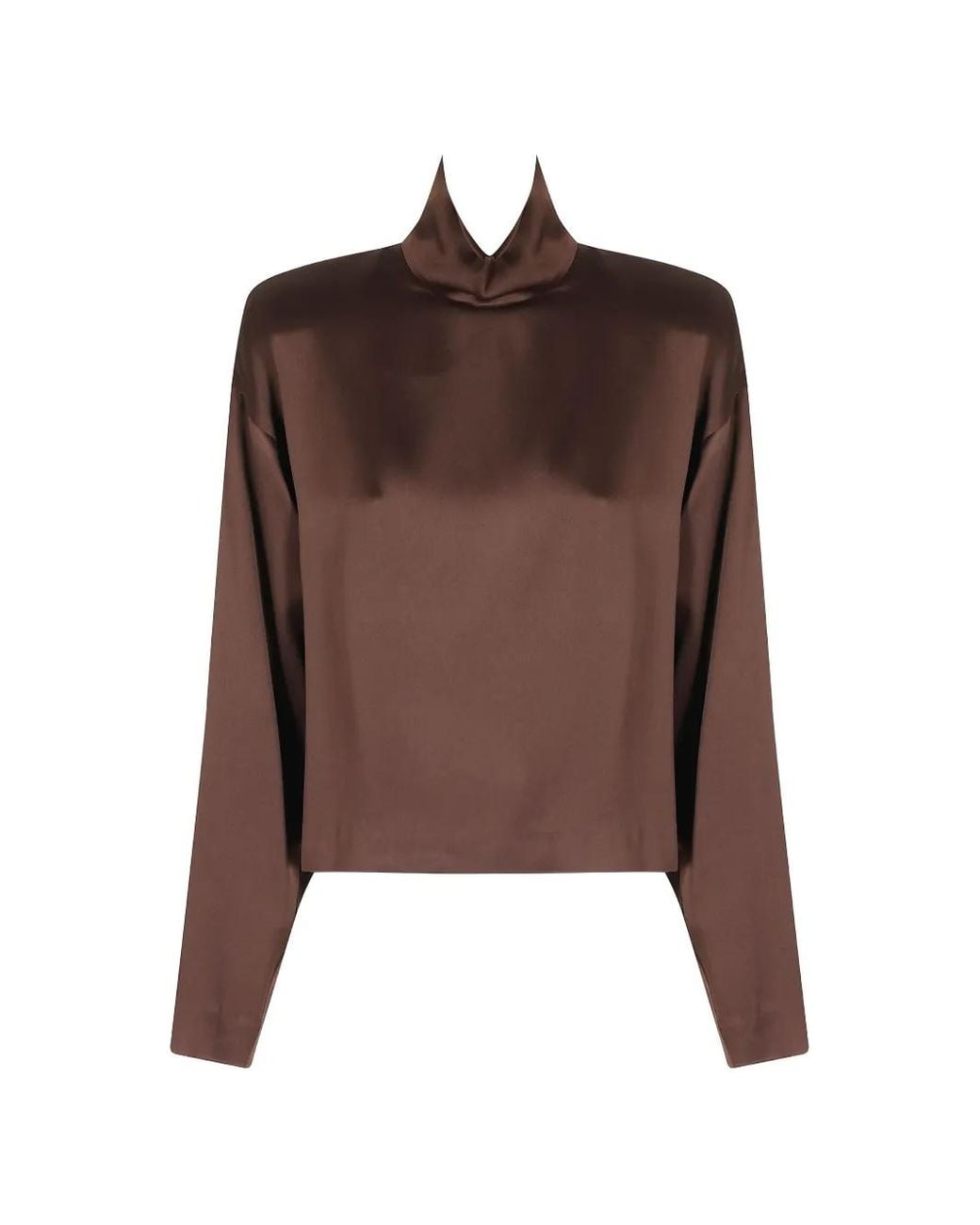 FEDERICA TOSI Brown Satin-Finish High-Neck Blouse