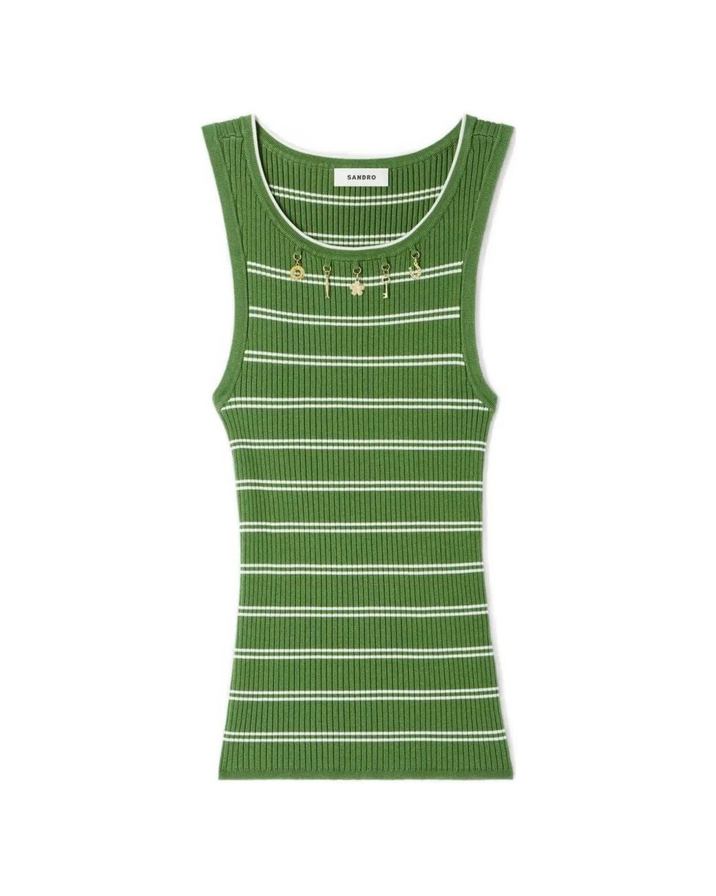 Sandro Green Striped Tank Top With Charms
