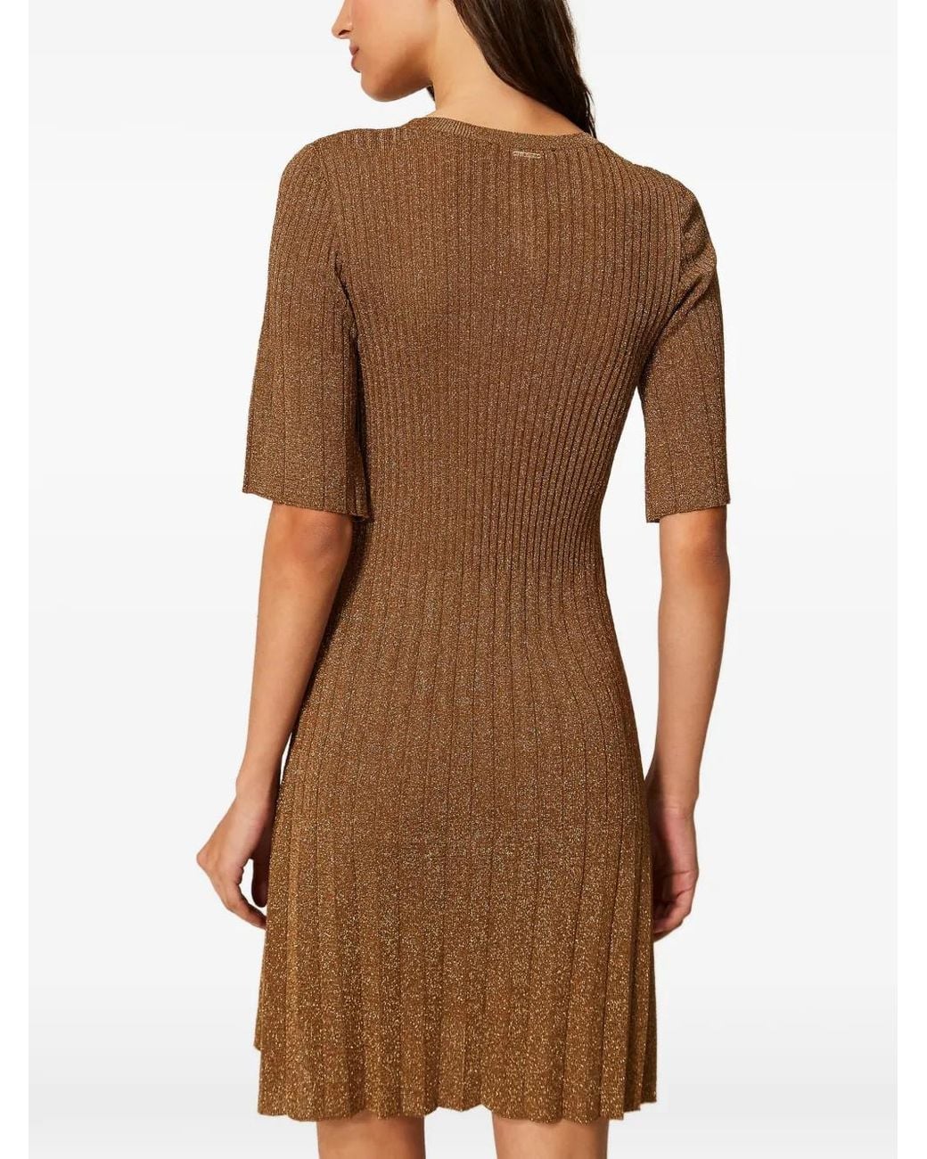 Twinset Brown Lurex Knitted Dress