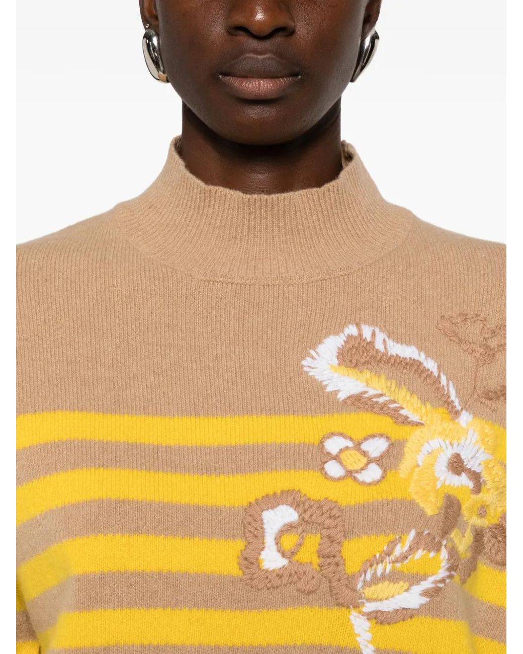 ERMANNO FIRENZE Yellow Striped Embroidered Sweater