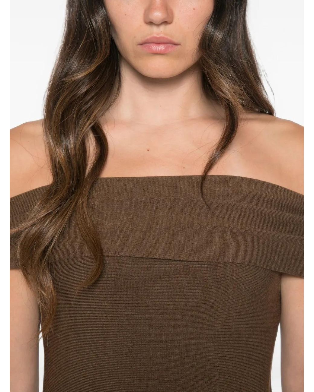 Jonathan Simkhai Brown Camilla Off-Shoulder Midi Dress