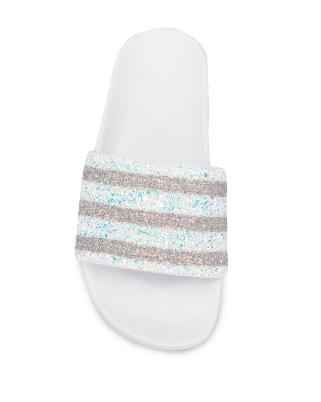 adidas Adilette Glitter Slides in White | Lyst