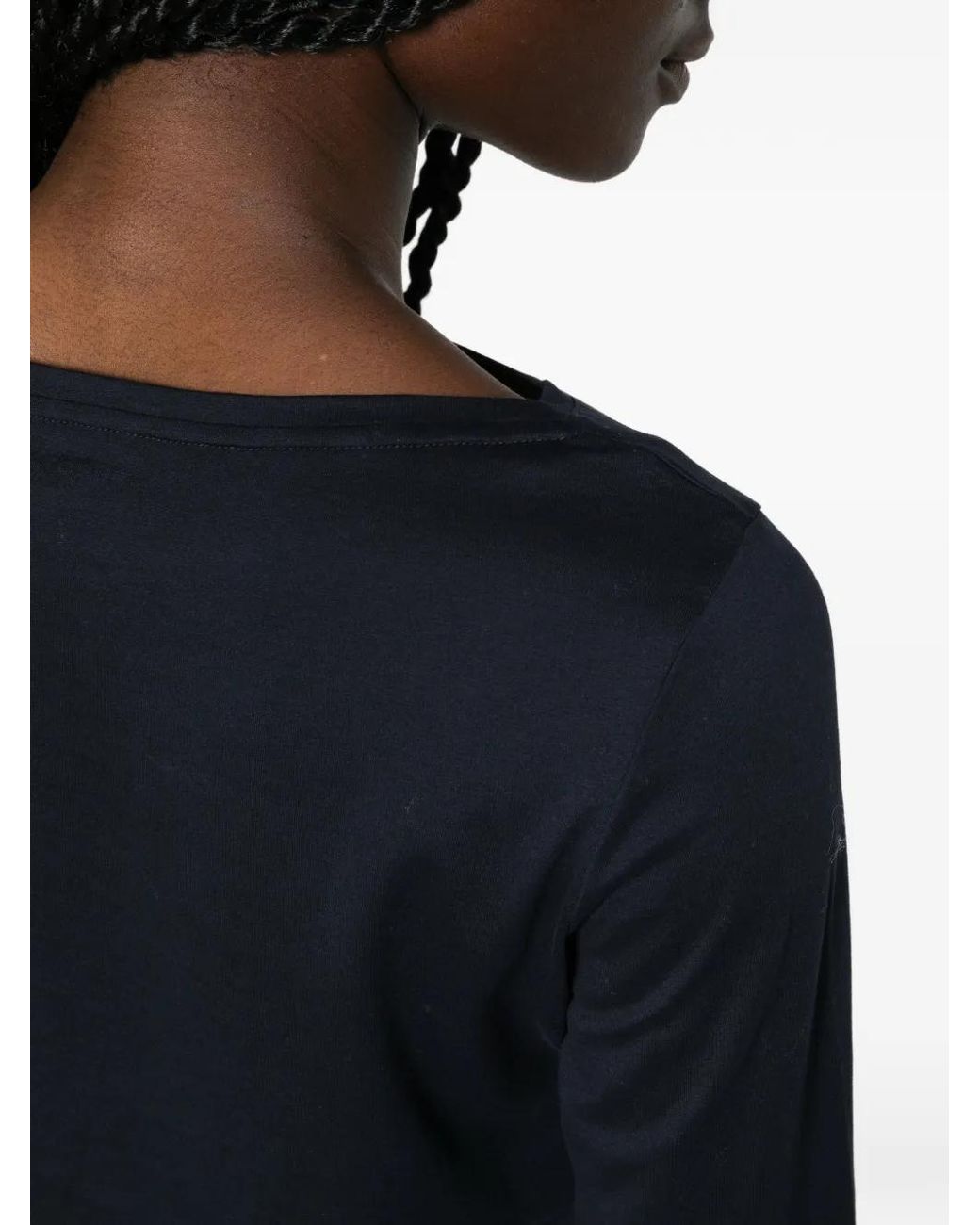Purotatto Blue Boat-Neck Three-Quarter-Sleeve Top