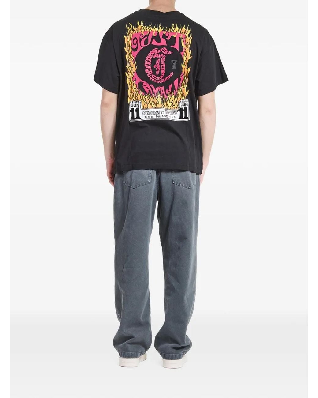 Just Cavalli Blue Flame-Print Slogan-Print T-Shirt for men