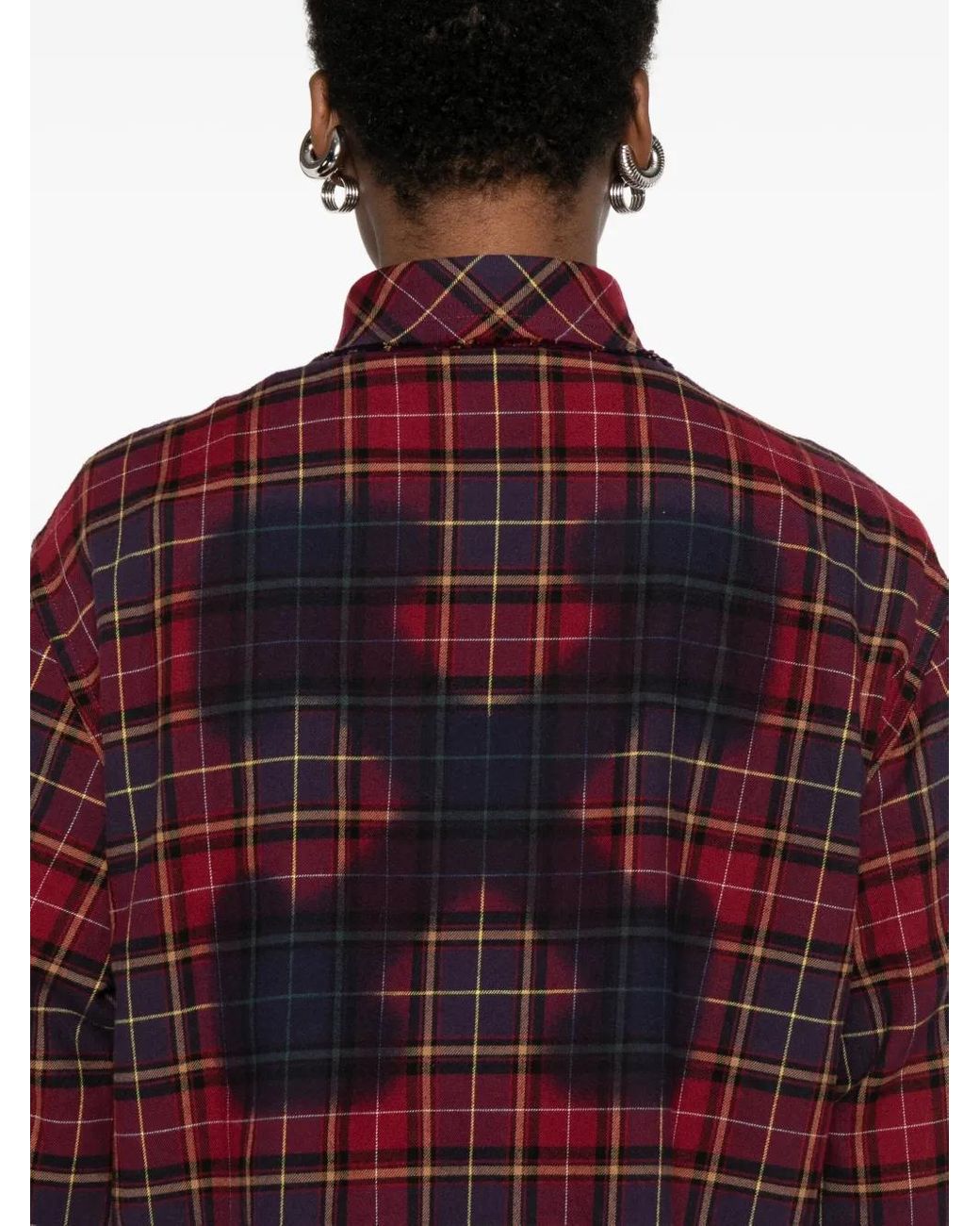 Off-White c/o Virgil Abloh Red Cropped Plaid Shirt With Graphic Print