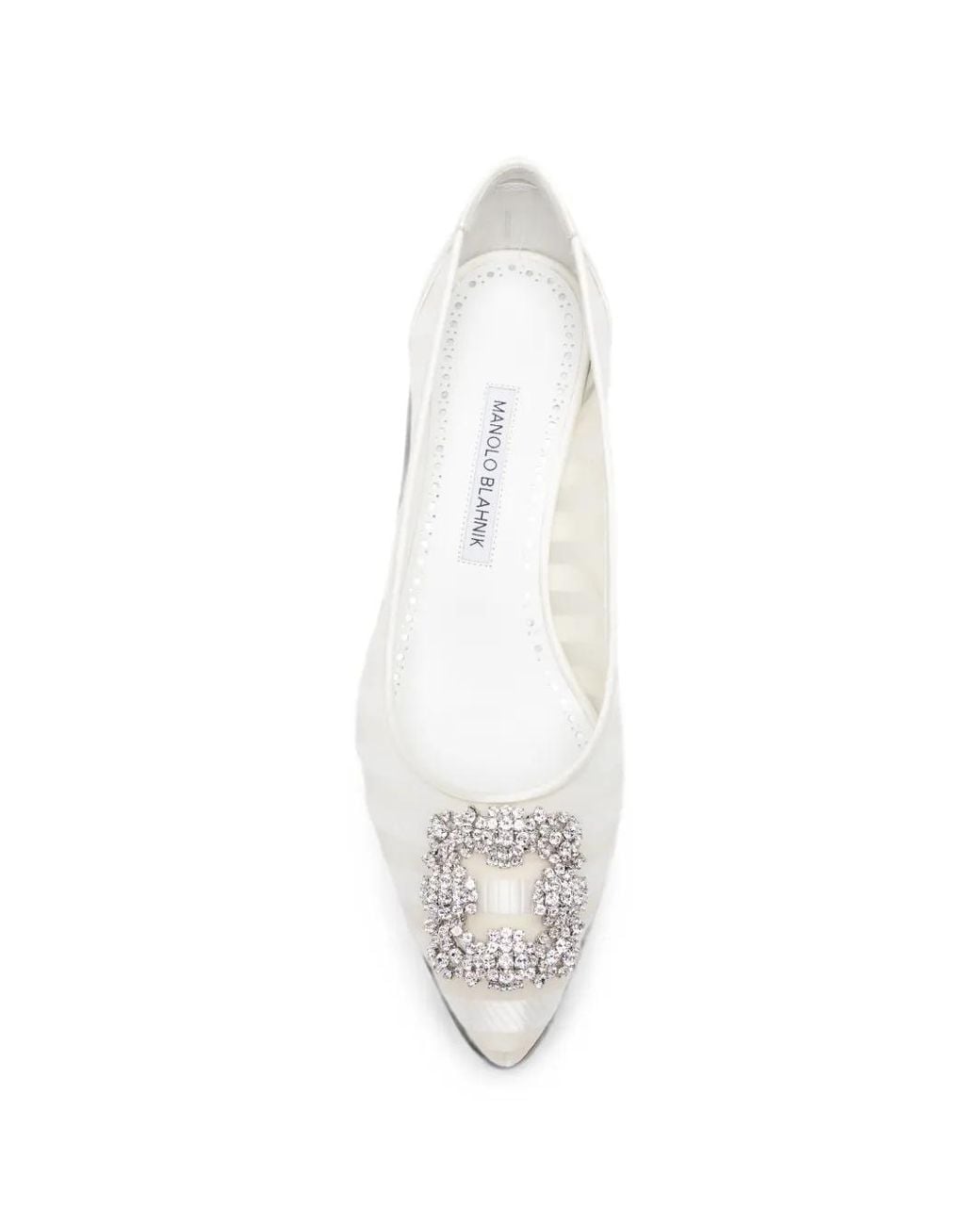 Manolo Blahnik White Hangisi Crystal-Buckle Pumps