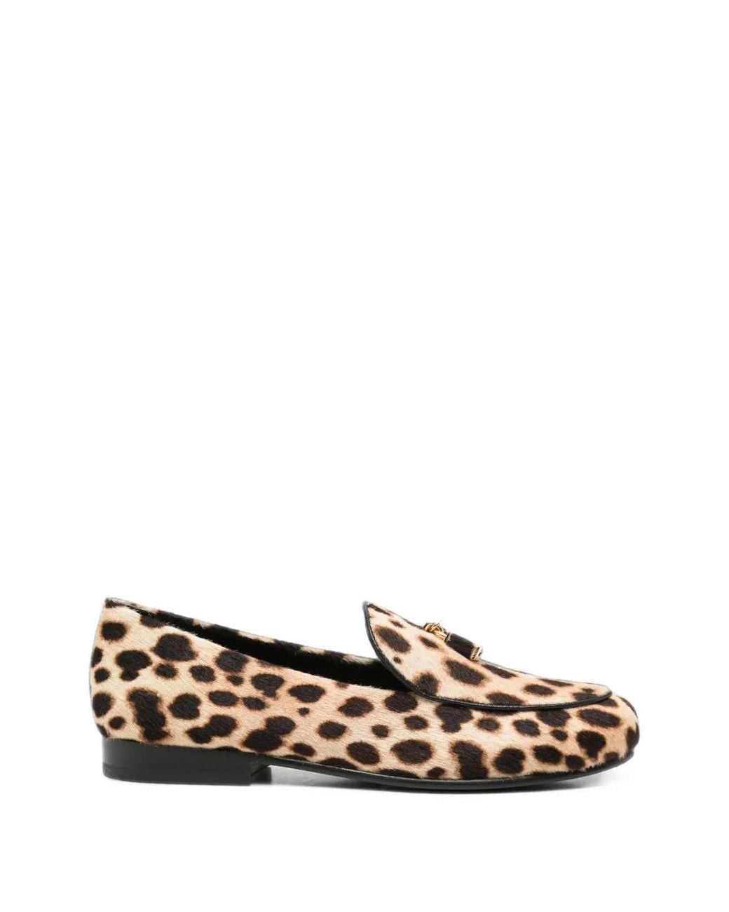 Tory Burch White Lock Leopard-Print Loafers