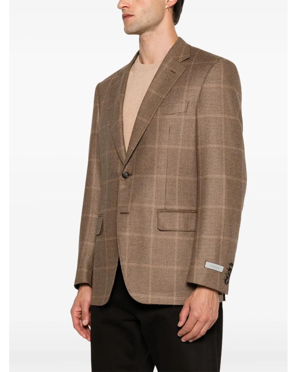 Canali Brown Check-Pattern Single-Breasted Jacket for men