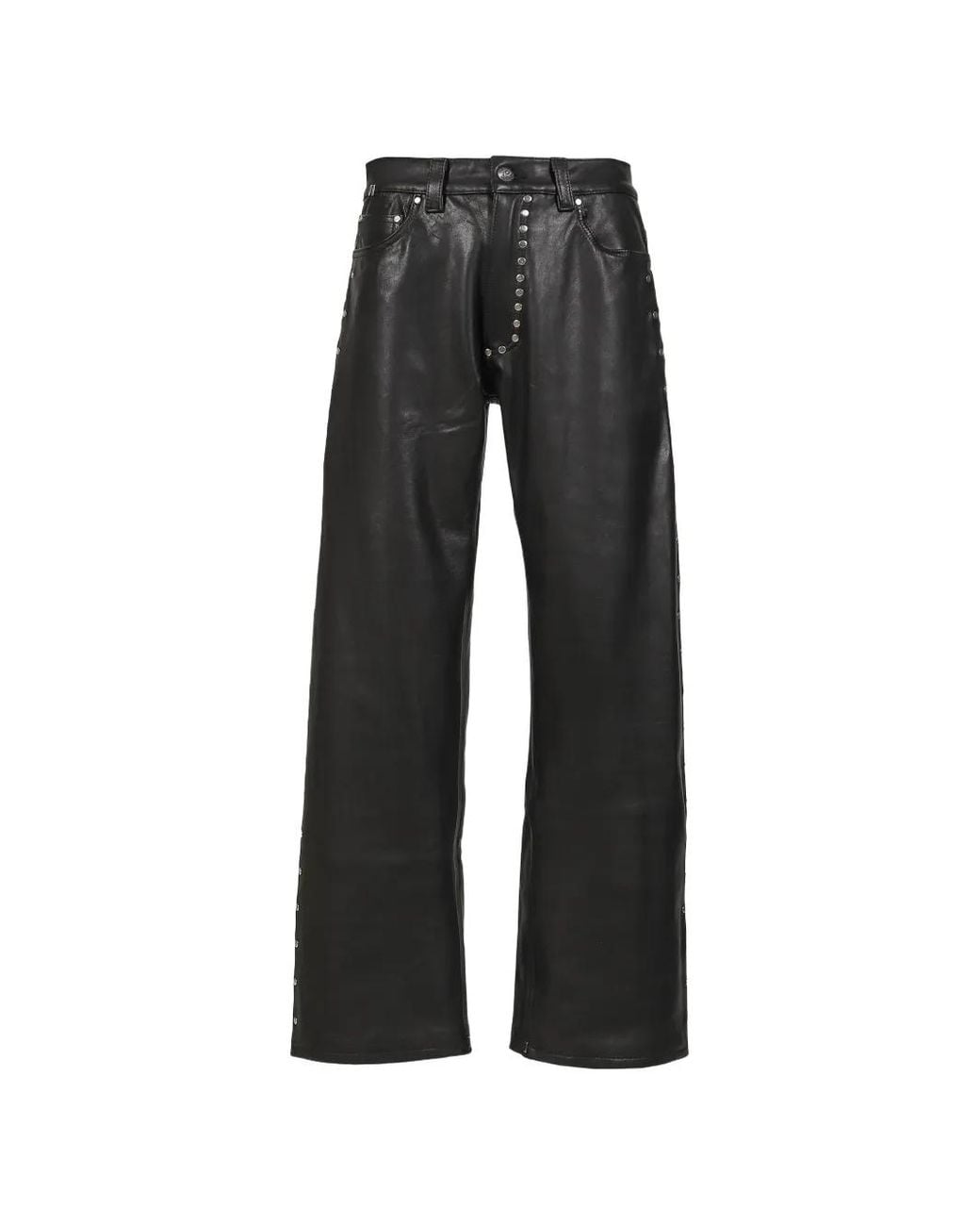 Earthling Collective Black David Stud-Embellished Leather Trousers for men