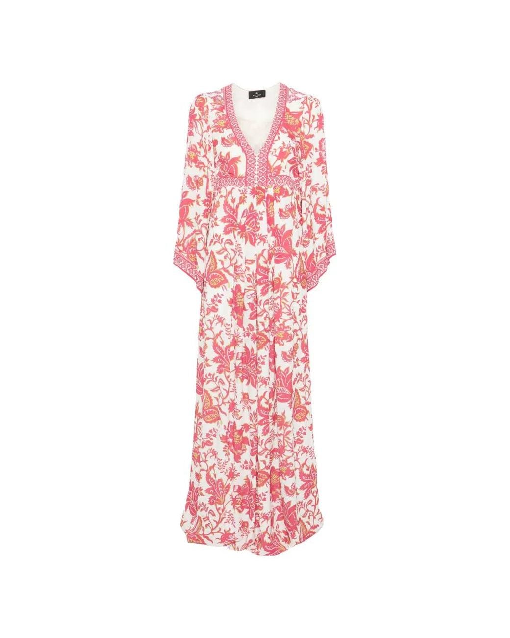 Etro Pink Floral V-Neck Dress
