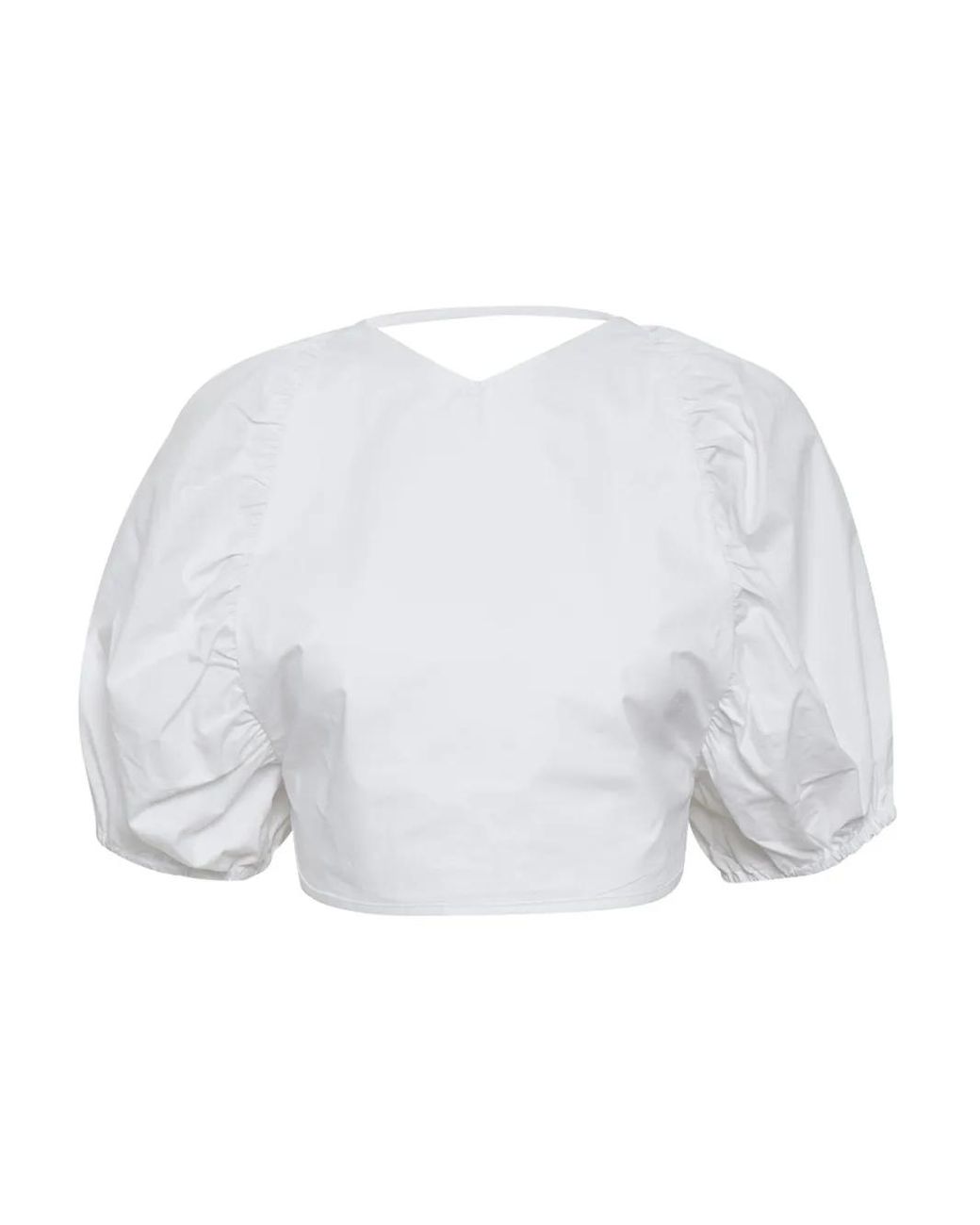 Gestuz White Svala Puff-Sleeve Lace-Up Top