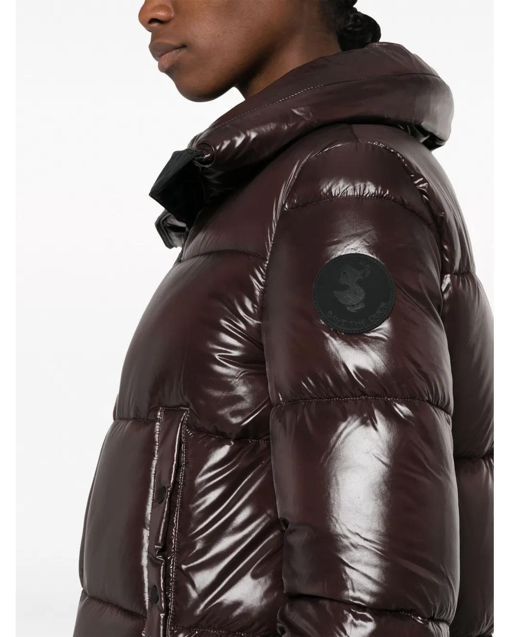 Save The Duck Brown Logo-Patch Padded Puffer Jacket