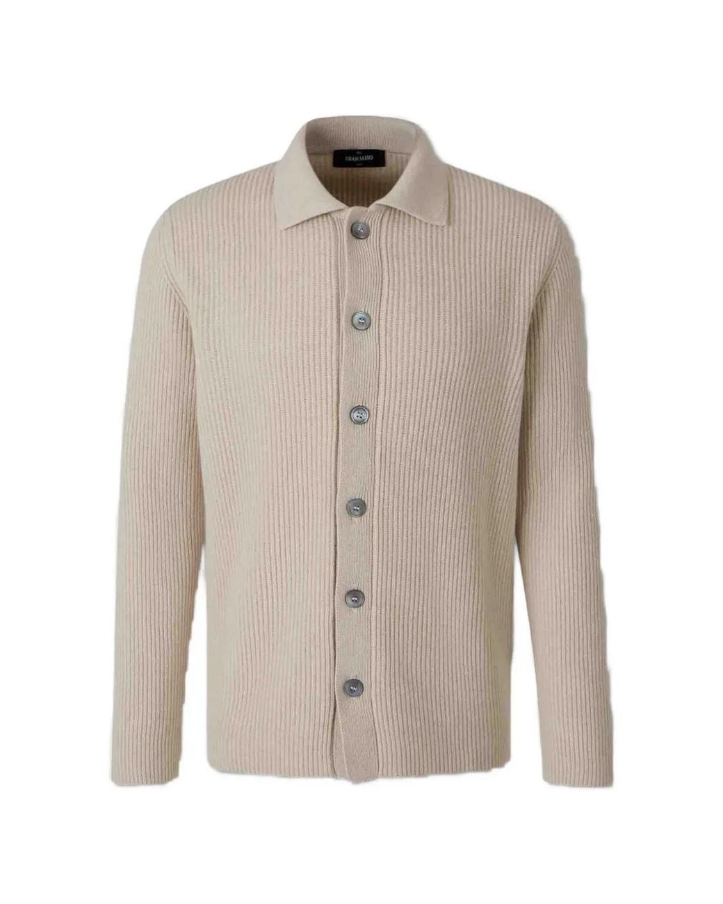 Gran Sasso Natural Ribbed-Knit Button-Up Sweater for men