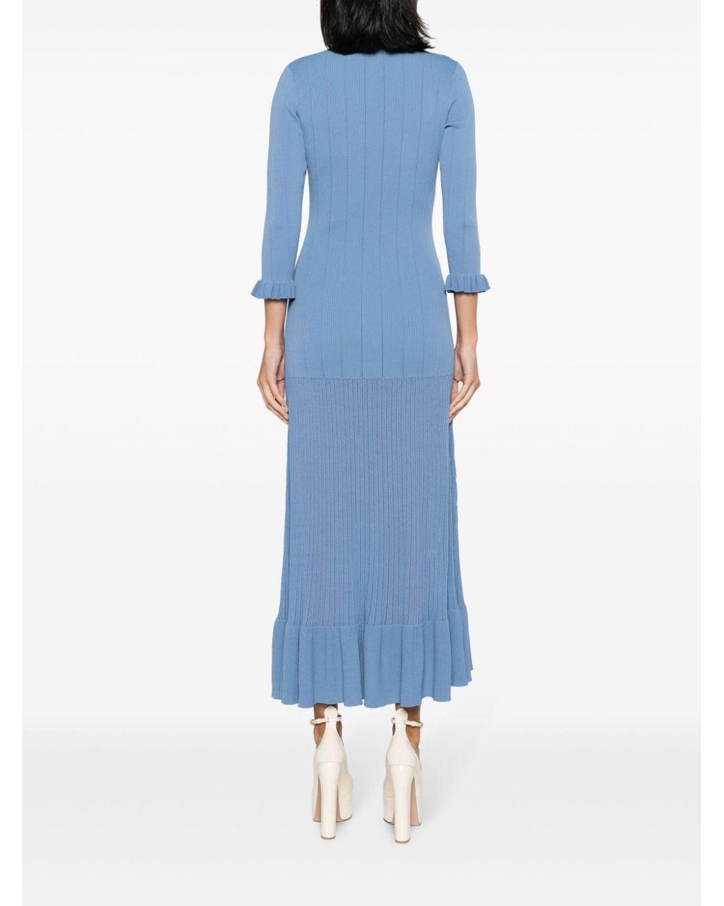Sandro Ribgebreide Midi Jurk in het Blauw Lyst NL