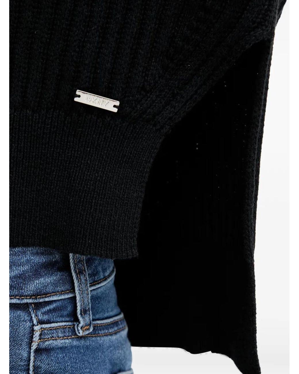DKNY Black Ribbed-Knit Hooded Sweater