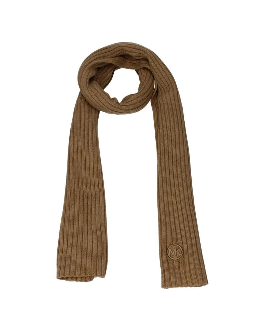 Michael Kors White Ribbed-Knit Logo-Patch Scarf
