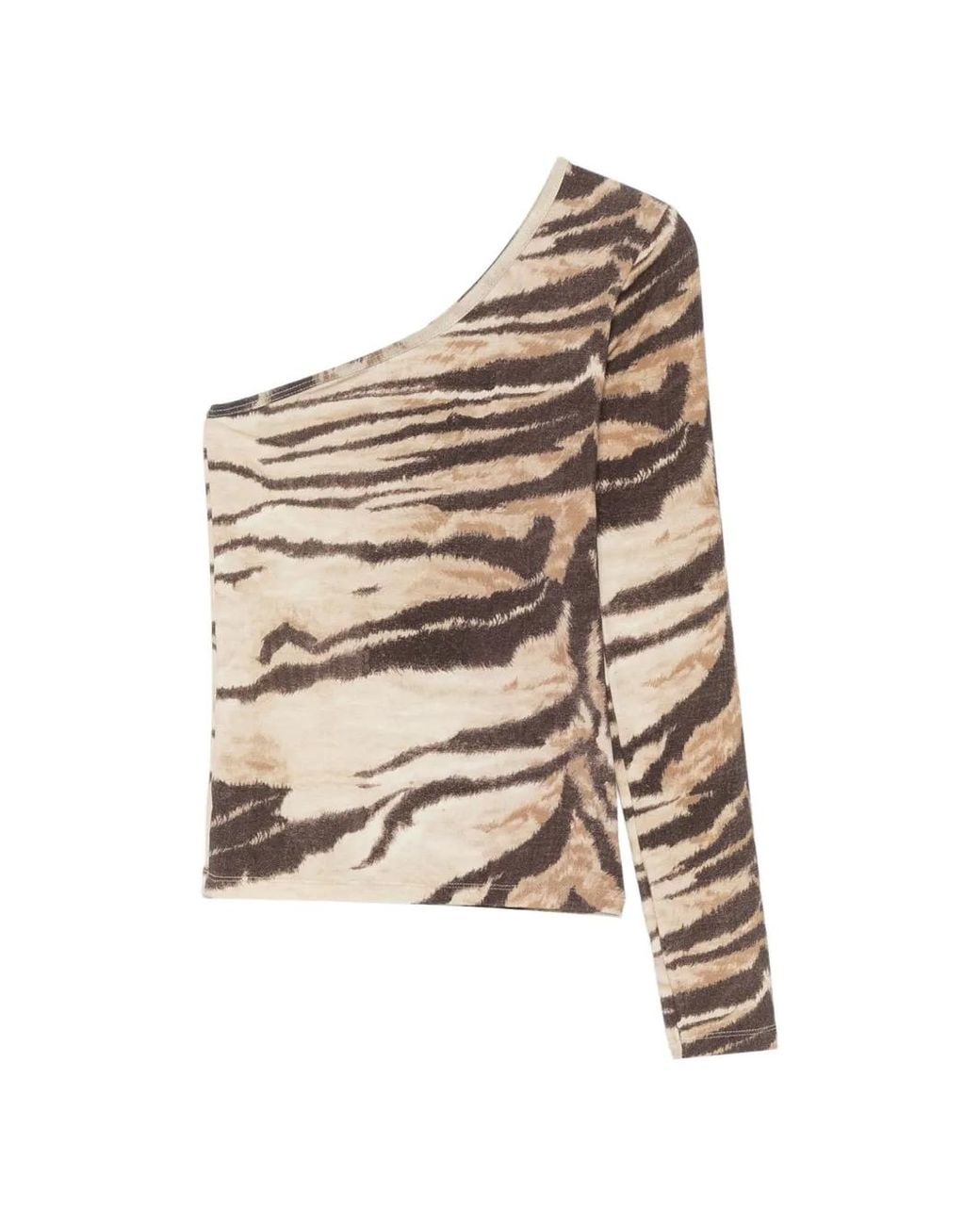 Baserange Natural Tiger-Print One-Shoulder Blouse
