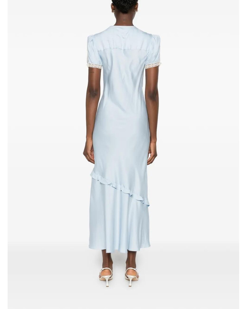 Self-Portrait Blue Lace Trim Ruffle Button-Front Maxi Dress