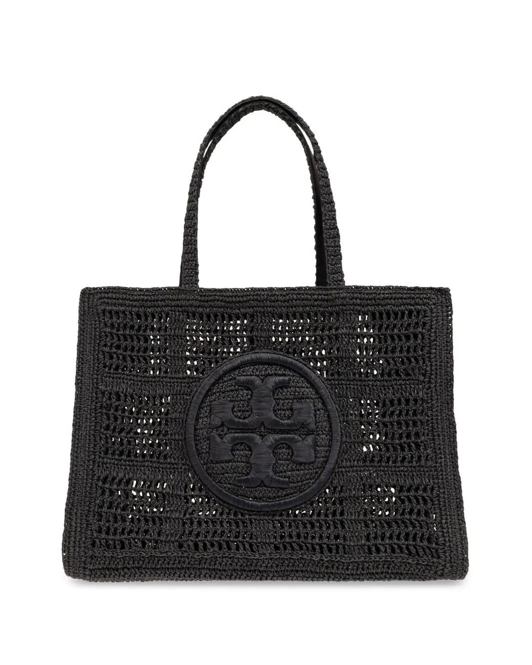 Tory Burch Black Ella Large Rafia Tote Bag