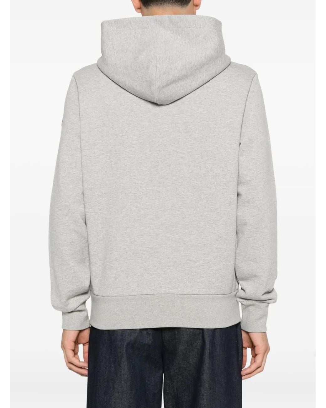 Moncler Gray Embroidered Hooded Cotton Sweatshirt for men