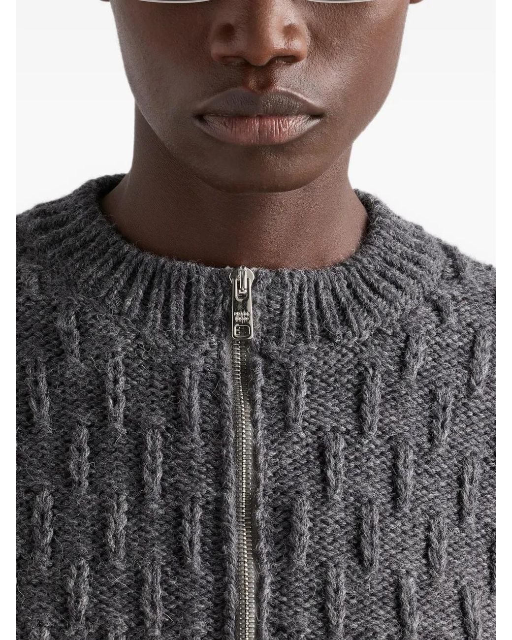 Prada Gray Wool And Alpaca Cardigan