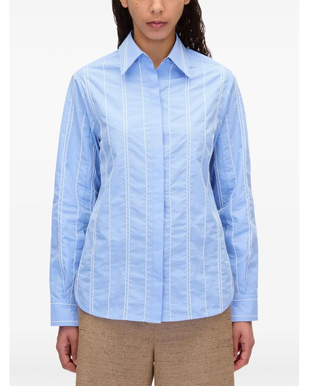 3.1 Phillip Lim Blue Stripe-Pattern Cotton-Blend Shirt