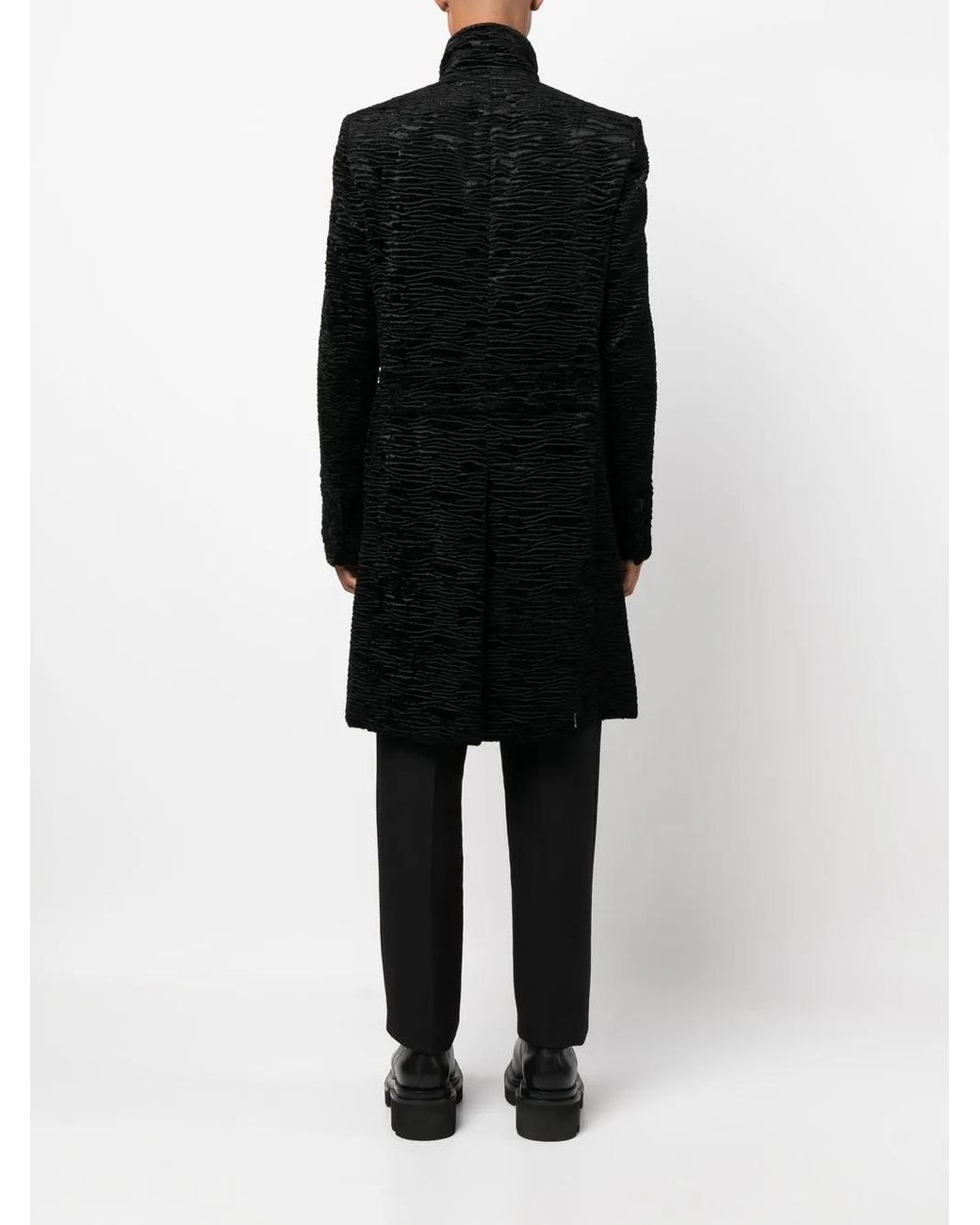 Balmain Black Double-Breasted Cloqué Coat for men