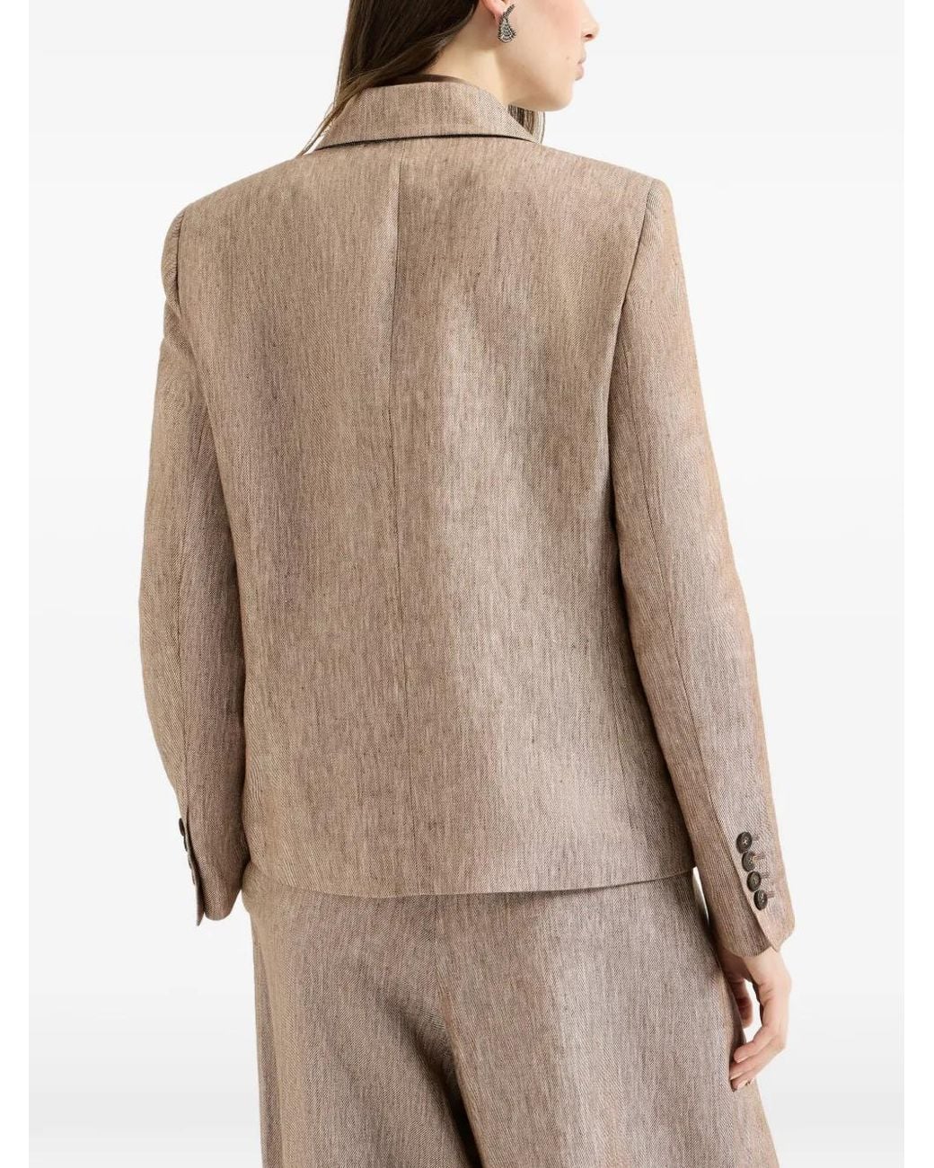 Brunello Cucinelli Natural Linen Denim Blazer With Monili