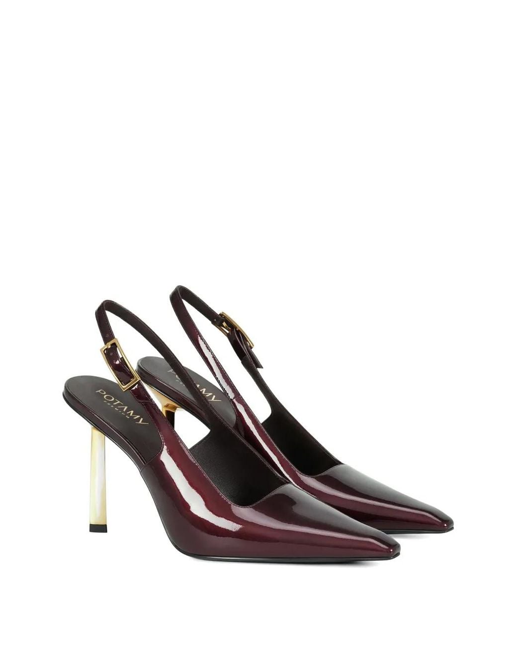 POTAMY Brown Pointed Buckle Leather Pumps
