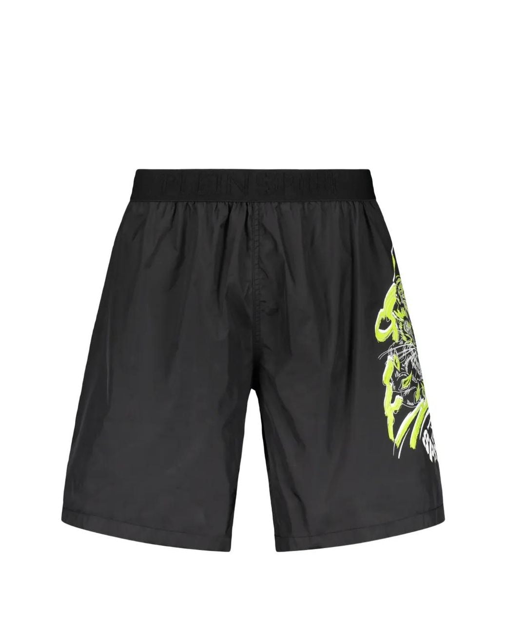 Philipp Plein Black Graphic-Print Logo-Waistband Swim Shorts for men