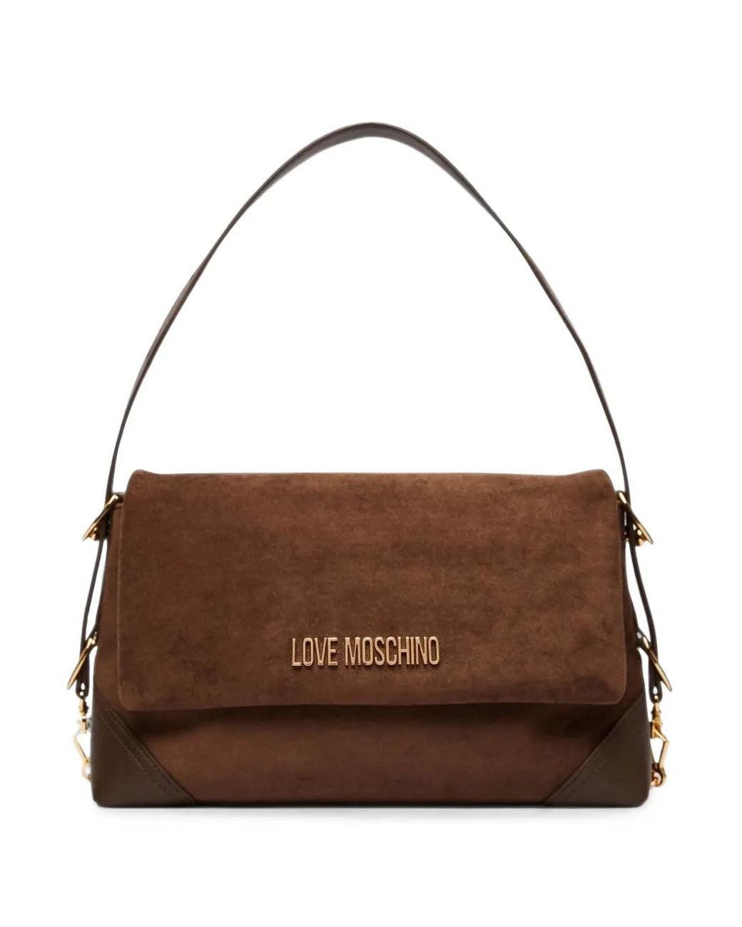 Love Moschino Brown Logo-Plaque Foldover Tote Bag