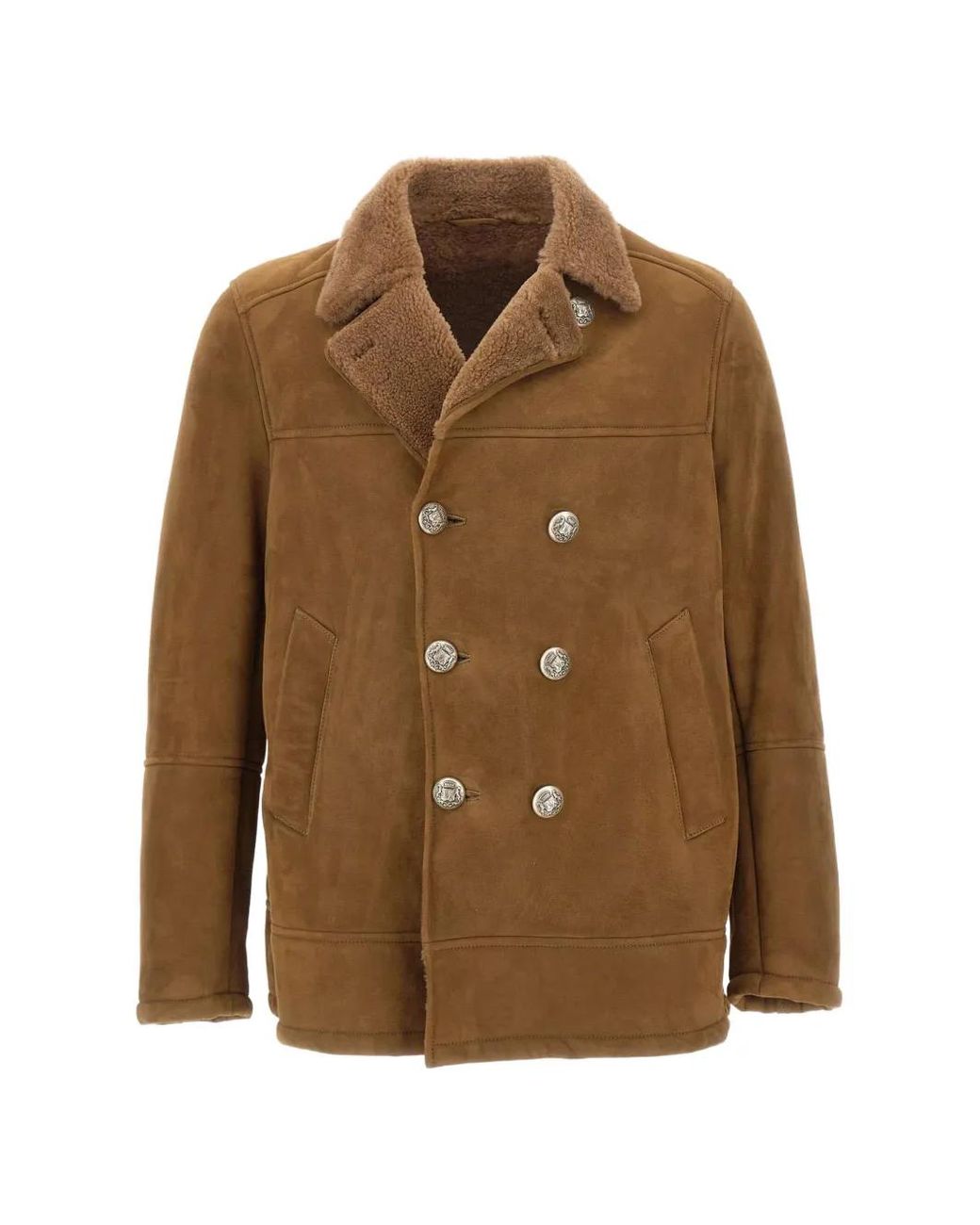 Volfagli Brown Double-Breasted Boboli Merinillo Jacket for men