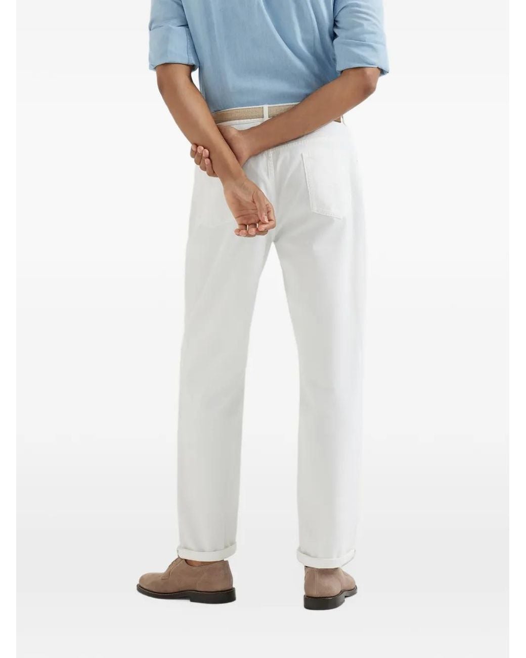 Brunello Cucinelli White Garment-Dyed Five-Pocket Trousers for men