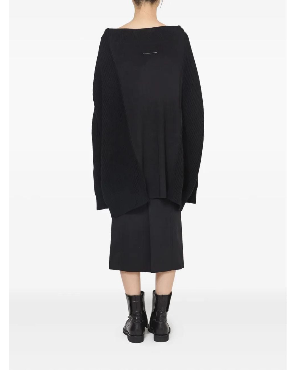 MM6 by Maison Margiela Black Ribbed Crewneck Sweater